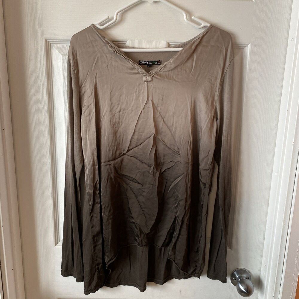 Charlie B Blouse Women’s Size Large V Neck Long Sleeve Light Made In Italy